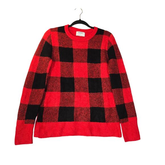 Old Navy Womens Medium Sweater Red Black Buffalo Plaid Check Knit Christmas - Picture 1 of 10